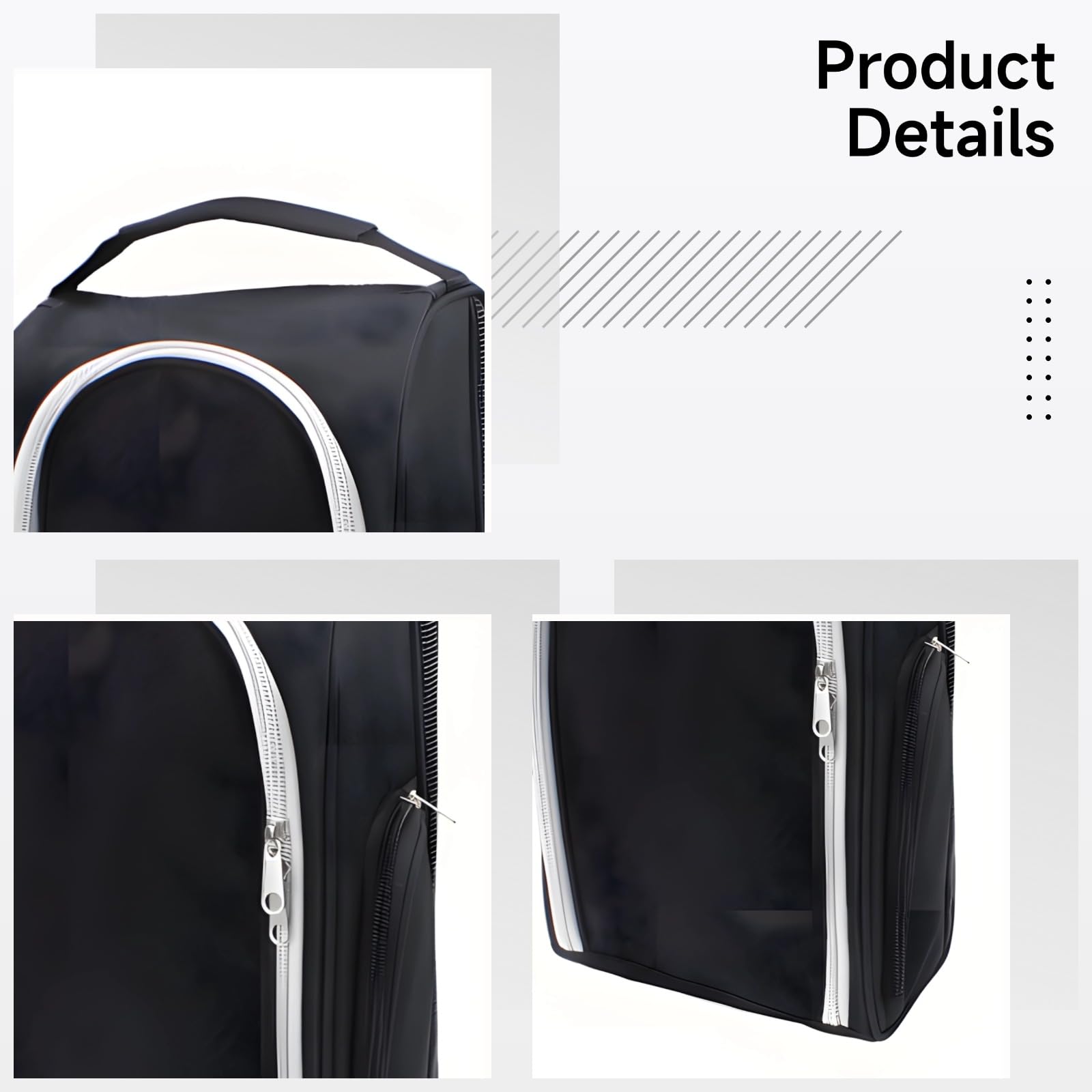 2 STK. Golf-Schuhbeutel, tragbare Canvas-Sport-Schuhtasche mit gebogenem Reißverschluss, geräumiger Stauraum für Schuhe bis Größe 14, Mesh-Lüftung und Seitentasche, Schwarz