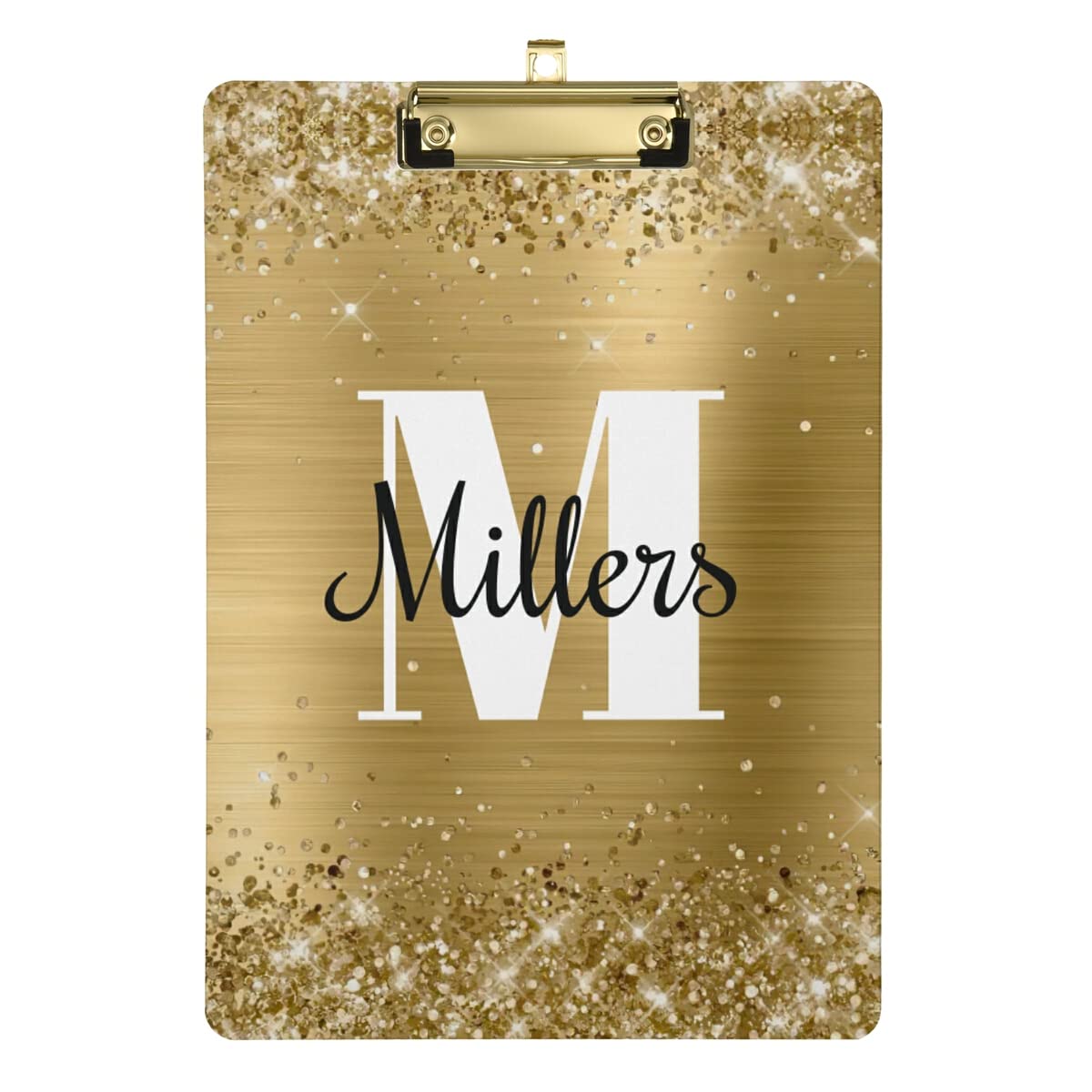 Custom Plastic Clipboard Gold Glitter A4 Letter Size Hardboard for Nurses Student Kids Low Profile Clip Clear Personalized Writing Board 12.5"x9"