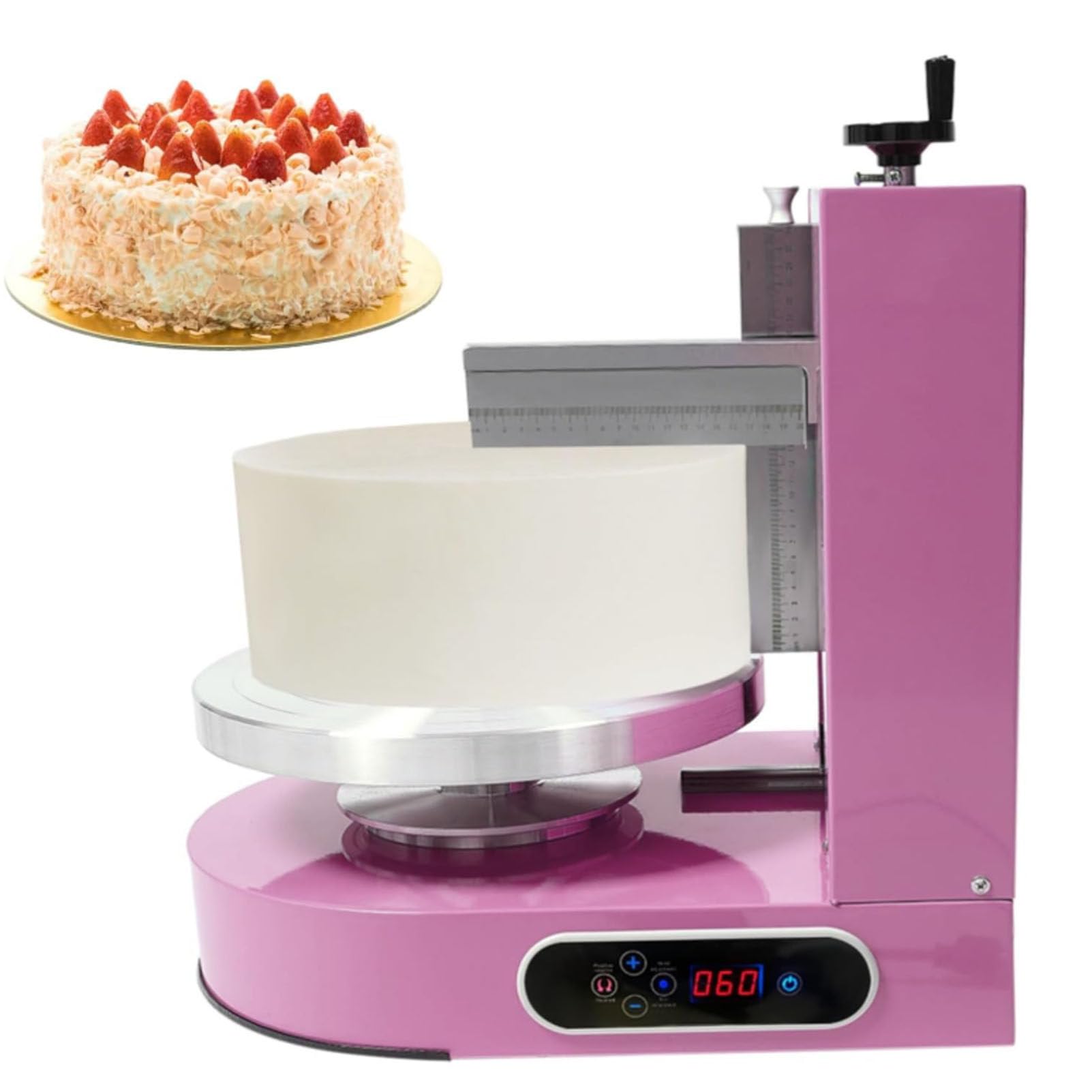 Kuchendekorationsmaschine, Automatische Sahne Streuung für Kuchenglasur, 60-320 U/min mit abgestuften Schabern, Elektrischer Drehteller mit LCD-Display