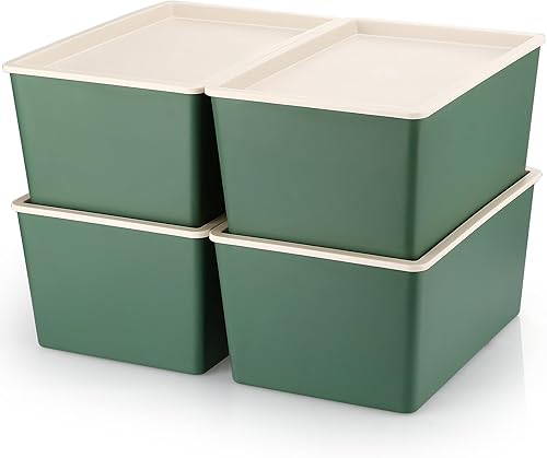 Miniatura 9 de Menkxi 4 Piezas Contenedores de Almacenamiento con Tapas Contenedores Apilables de Plástico para Organizar Estantes Caja de Adornos Navideños Cestas
