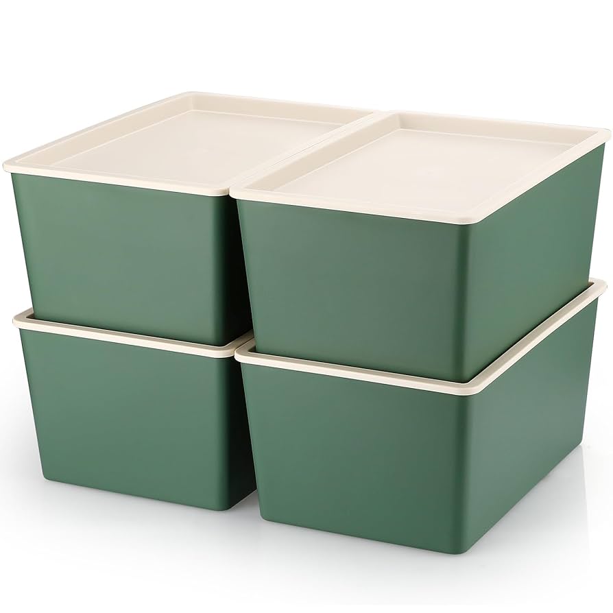 Amazon.com - Menkxi 4 Pcs Storage Bins with Lids Plastic