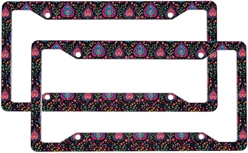 2 Pcs Car License Plate Frames for Women Men - Vintage Pattern A Print Solid Aluminum License Plate Cover for Car Accessories with Fasteners and