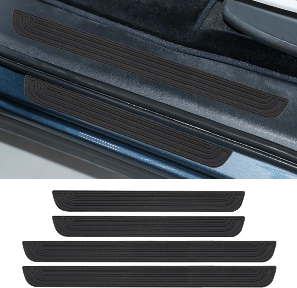 4PCS Car Door Sill Protector, Anti-Scratch Car Door Edge Guard, Waterproof Door Sill Stickers, Front/Rear Door Step Guard, Door Entry Guard Decoration Accessories for Car Truck SUV (Black/Red)