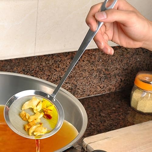 Miniatura 3 de Cuchara coladora de malla de mango largo de acero inoxidable, colador de malla fina para filtro de aceite, espumadera de sopa con mango resistente