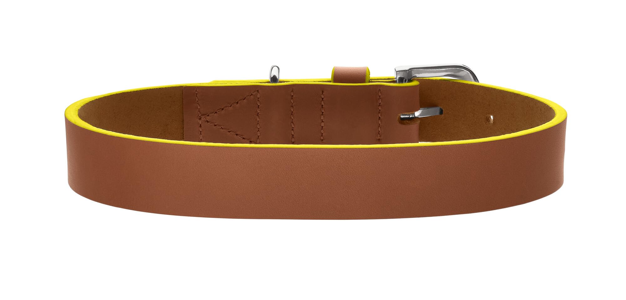 HUNTER Hundehalsband Garda aus Softvollrindleder, robust & komfortabel, mit handgefärbten Kontrastkanten, Made in Germany, Farbe: Cognac/gelb, Größe: 35