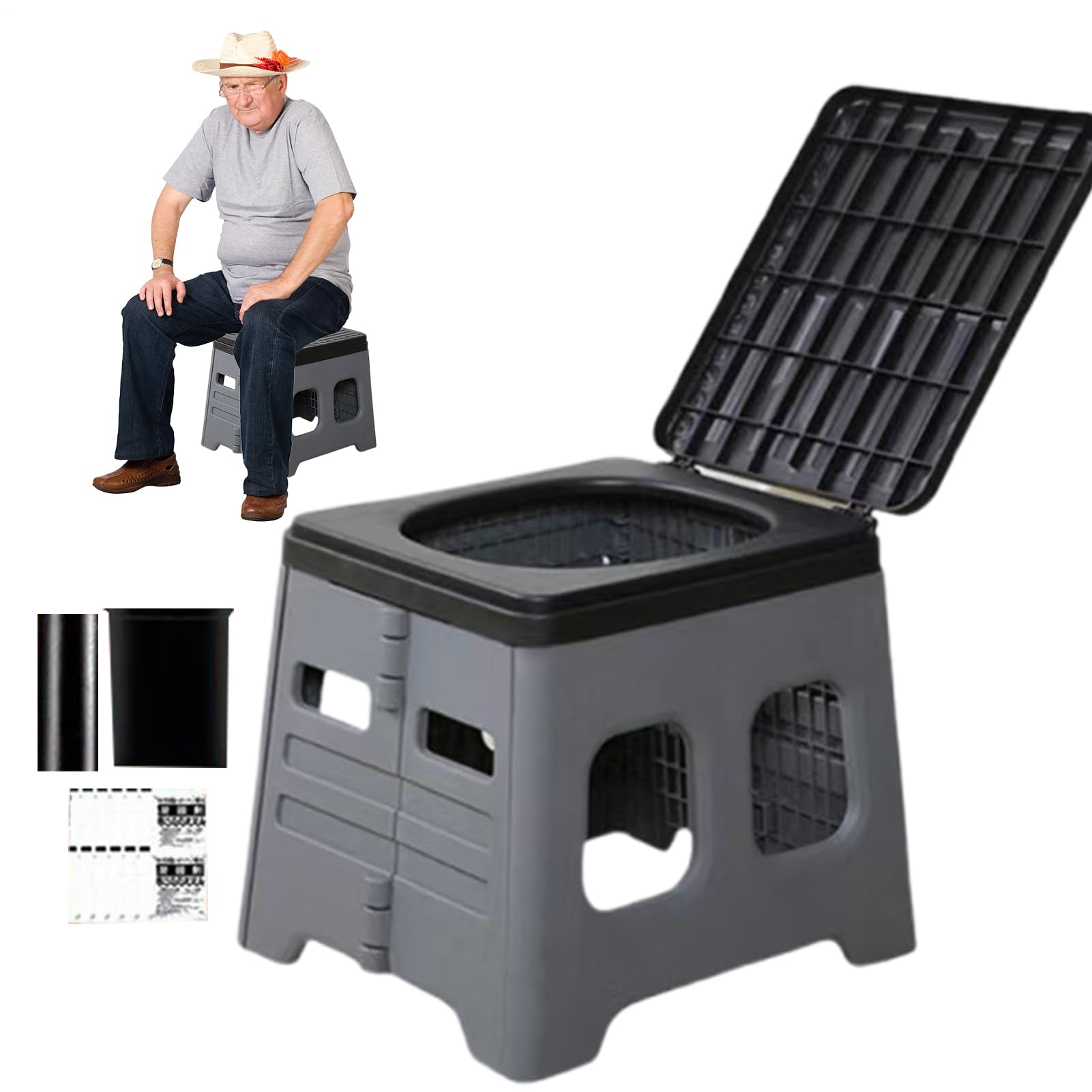Orinal de viaje plegable - Inodoro portátil para adultos, compatible con solidificadora | Baño higiénico multiusos para campamento, para acampar al aire libre, senderismo, viaje de emerg