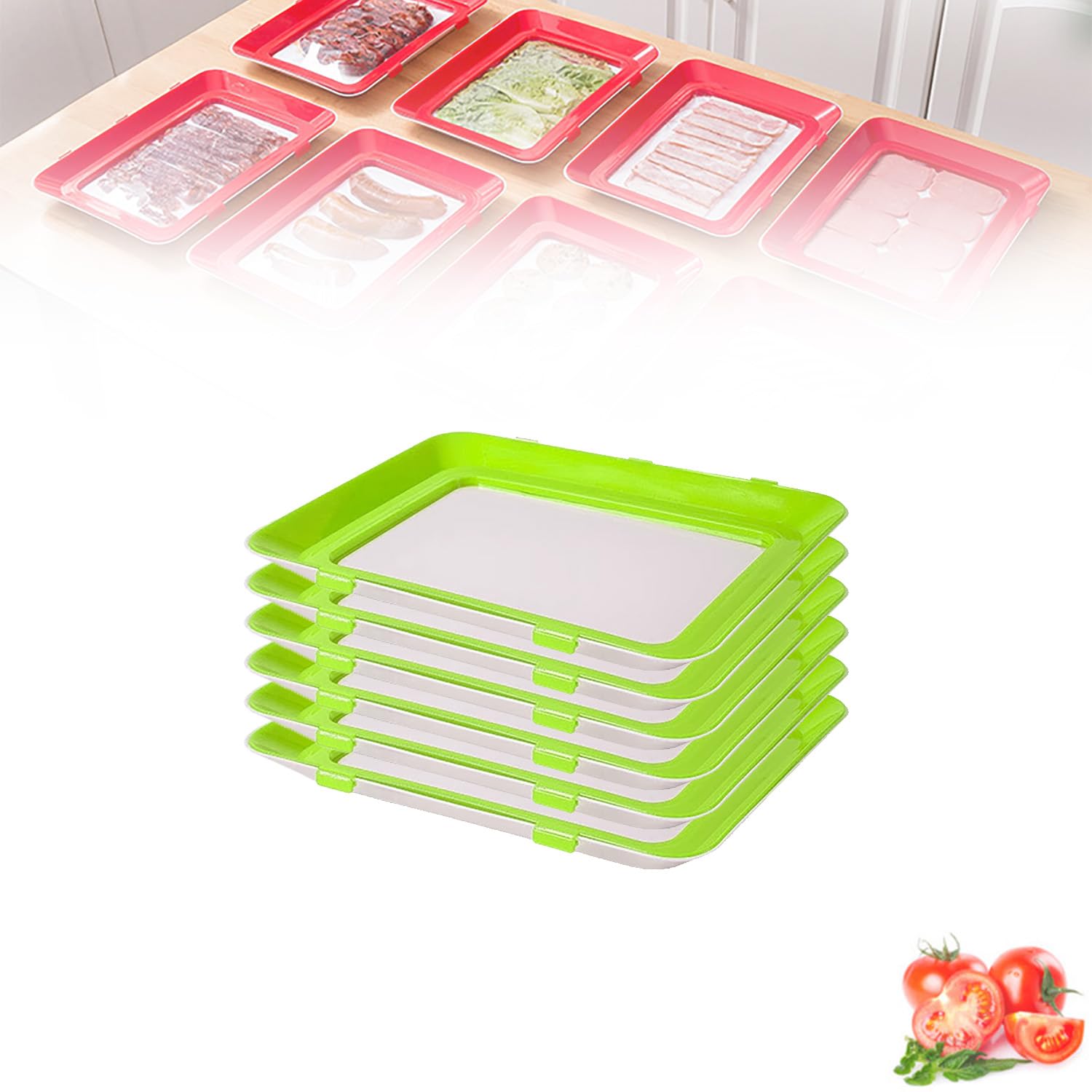 Set di vassoi per la conservazione degli alimenti, design impilabile riutilizzabile per la conservazione degli alimenti ecologici (confezione da 6)