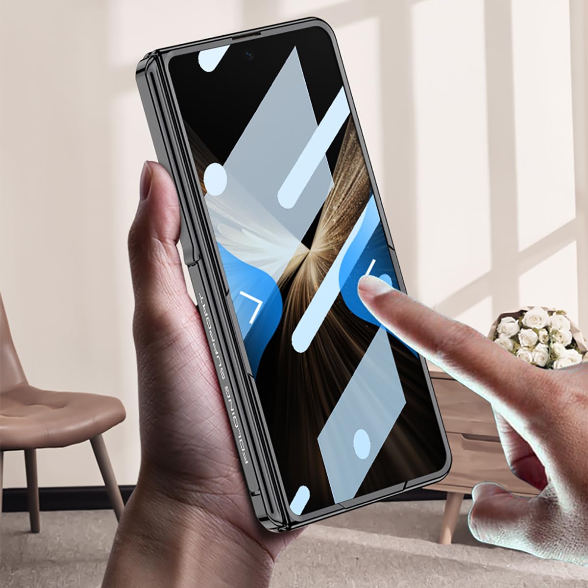 COQUE Custodia per telefono Honor Magic V5 con pellicola anti-Peep, guscio di copertura pieghevole in stile Supercar, custodia trasparente per Honor Magic V5-Oro