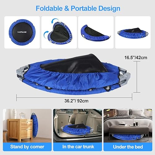Miniatura 6 de FirstE Mini trampolín de fitness de 50 pulgadas para adultos, trampolín plegable de ejercicio con 5 niveles de mango de espuma ajustable, trampolín