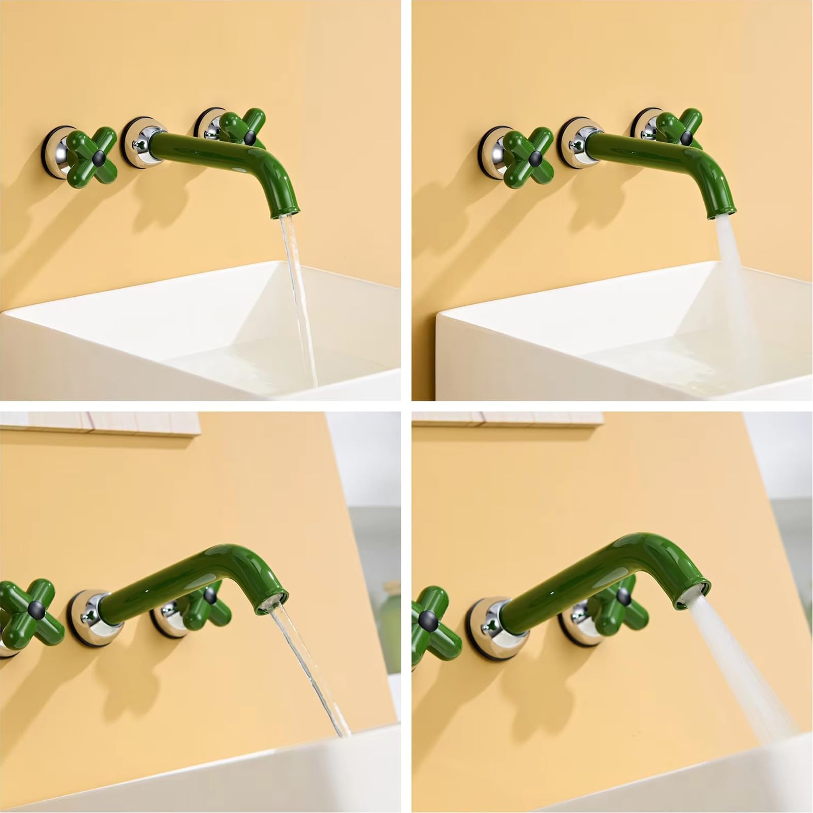 XJTNLB Grifo Lavabo Bimando Azul en Cruzado, Grifo Pared Lavabo Vintage Grifos para Lavabos de Baño con Rotación de 360°