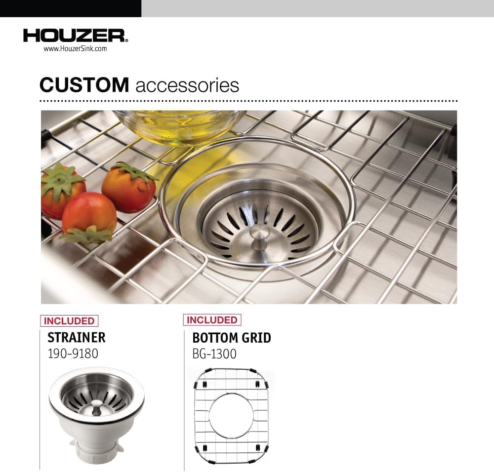Houzer Club Stainless Steel Kitchen Bar & Prep Sink: 13 Inch Undermount Small Sink with Strainer & Bottom Grid, Durable & Versatile, Essential for Home & Apartment: CS-1307-C