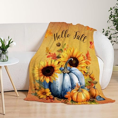 Miniatura 6 de YeeJu Manta decorativa de otoño, color naranja, Acción de Gracias, otoño, lindas calabazas, hojas, girasoles, sofá, cama, sala de estar, suave,