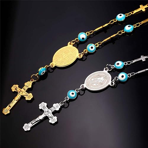 Miniatura 7 de U7 Christian Bracelets Stainless Steel 18K Gold Plated Cross Bracelet, Saint Bendict Bracelet, Rosary Bracelets for Men Women