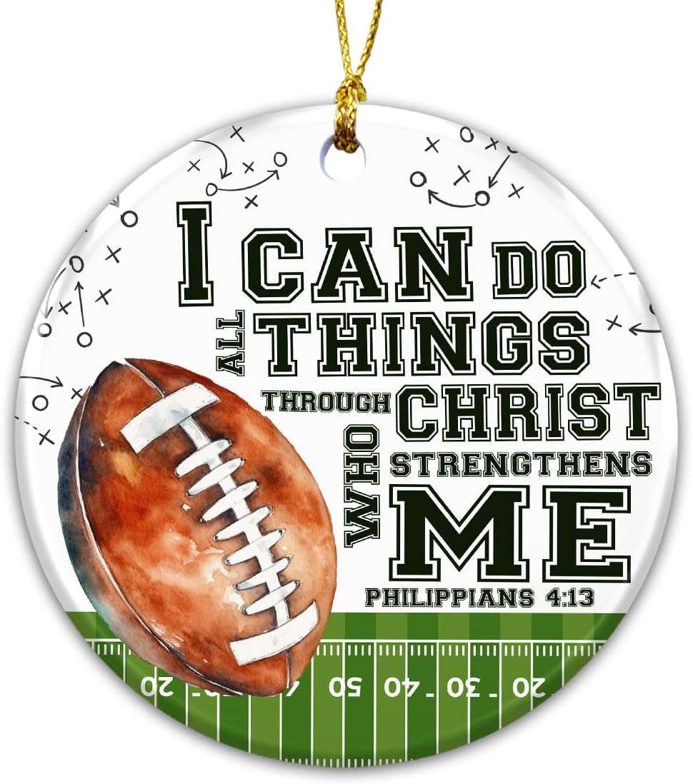 Football Christian Ornament 2025 | Bible Verse Philippians 4:13 Sports Design | Religious for Men, Boys & Teen Athletes | Faith-Based Holiday Decor for Family & Church