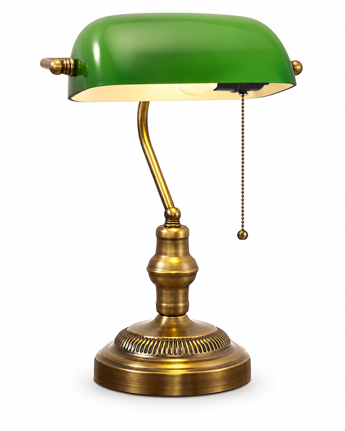 LANMOU Lampada da Banchiere Verde, E27, Paralume In Vetro | Tradizionale Lampada da Scrivania Retrò, Interruttore Cerniera, Finitura Ottone, Luce Ministeriale, Biblioteca