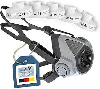 Atemschutz Starter Pack – Halbmaske BariMask HF + 5x P3 Schraubfilter – Wiederverwendbare Atemschutzmaske gegen Feinstaub, Rauch, Schimmel & Partikel – EN 140 zertifiziert