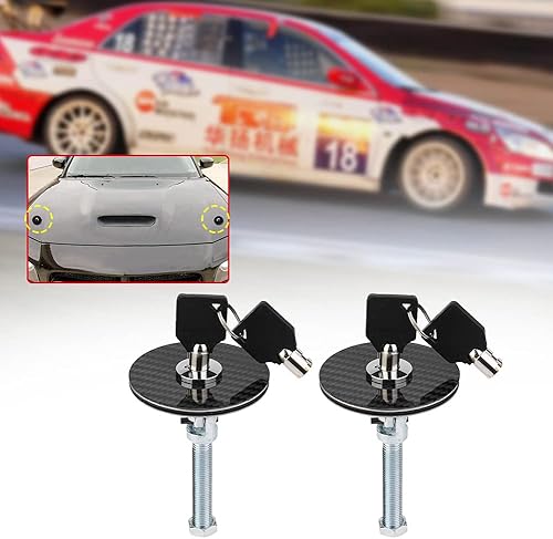 Miniatura 5 de Kit de pasador de capó para coche, universal, fibra de carbono, estilo de motor, cubierta de capó, bloqueo de llave, kit de liberación rápida