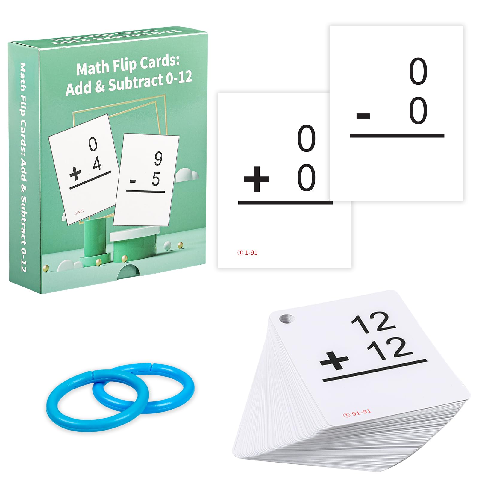 Addition and Subtraction Math Flash Cards, Math Games for Preschool (Pre-k), Kindergarten,1st 2nd 3rd 4th 5th 6th Grade, Facts 0-12 Learning Flashcards for Kids Ages 6-12