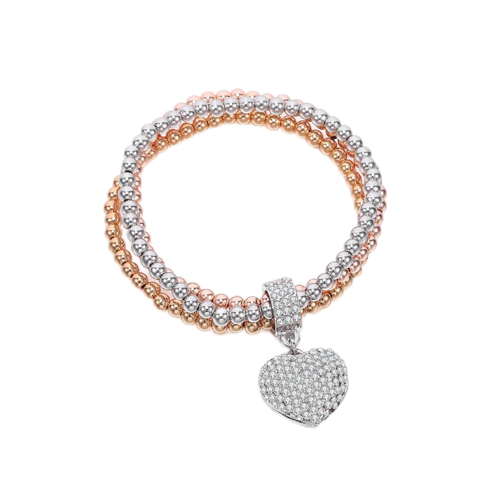 LLXYWJ Braccialetti Bracciale Donna da Donna Regalo per Ragazze 3 Pezzi/Set Perline con ciondoli in a Cuore Innamorato per Donne Regolabili