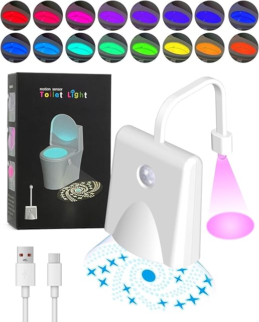 Neialla Toilet Light, Upgraded Toilet Lights Inside Toilet Rechargeable Projectable Motion Activated Toilet Seat Light Sensor LED Washroom Night Light 12 Colors Waterproof Gadgets for Men Women