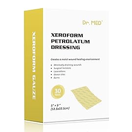 Dr.Med Xeroform Petrolatum Dressing Patch, 5x9-30 Pcs/Box, Non-Adherent Gauze Dressings, for Minor or Partial Thickness Burns, Lacerations, Skin Graft Recipient Sites, Newly Sutured Wounds