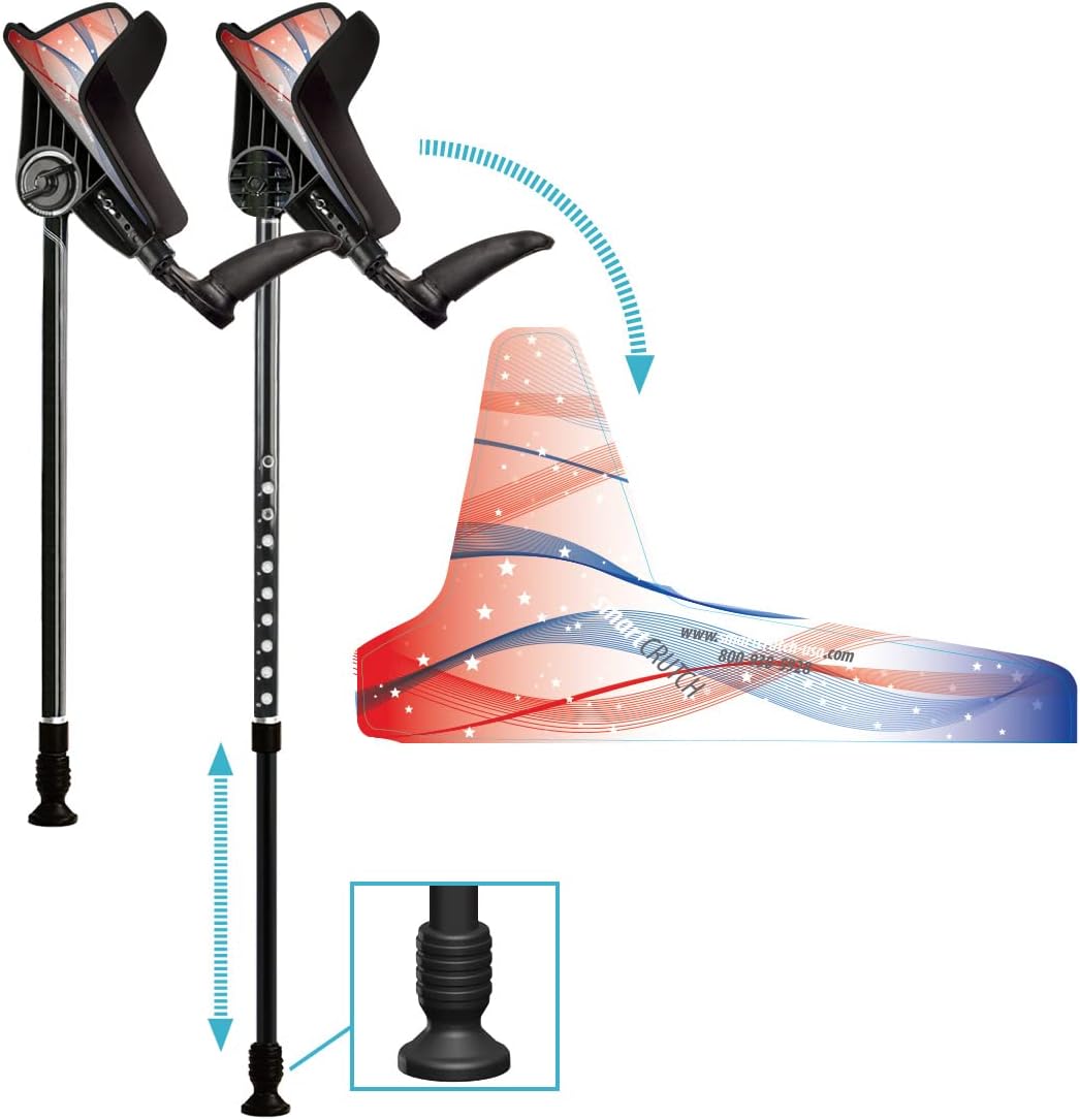 Ergonomic Custom Forearm Crutches for Adults, Multiple Colors, Adjustable Forearm Rotates 15-90 Degrees - Heights 4'4" to 6'4" - 265 lbs Non Weight Bearing
