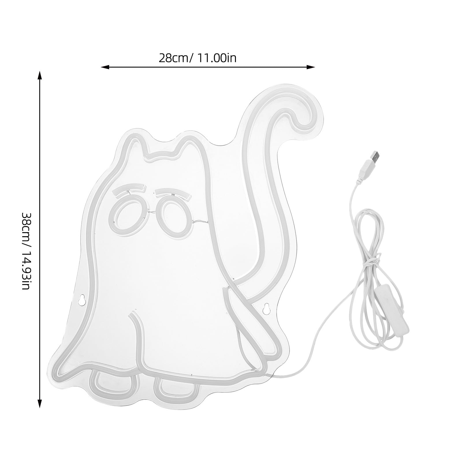 Operitacx Enseigne lumineuse néon chat fantôme - Adorable néon LED d'Halloween - Lampe fantôme alimentée par USB pour décoration murale de chambre, fenêtre, décor de club et de fête -