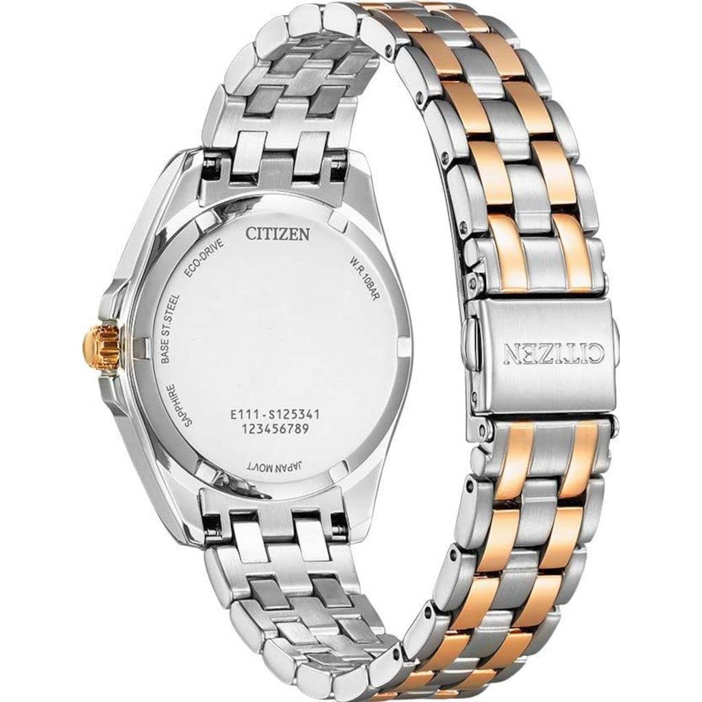 Citizen Eco-Drive Damenuhr Edelstahl, Schwarz, 33.5 mm, EO1213-85E | Eco-Drive Solar | Keine Batterie Nötig | Saphirglas | 10 bar Wasserdicht | 180 Tage Gangreserve | Datum | Edelstahlband