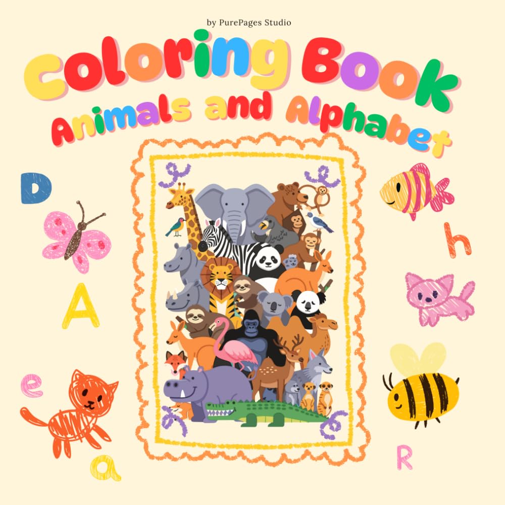Coloring Book Animals and Alphabet: Letter Tracing and Cute Pictures to Color
