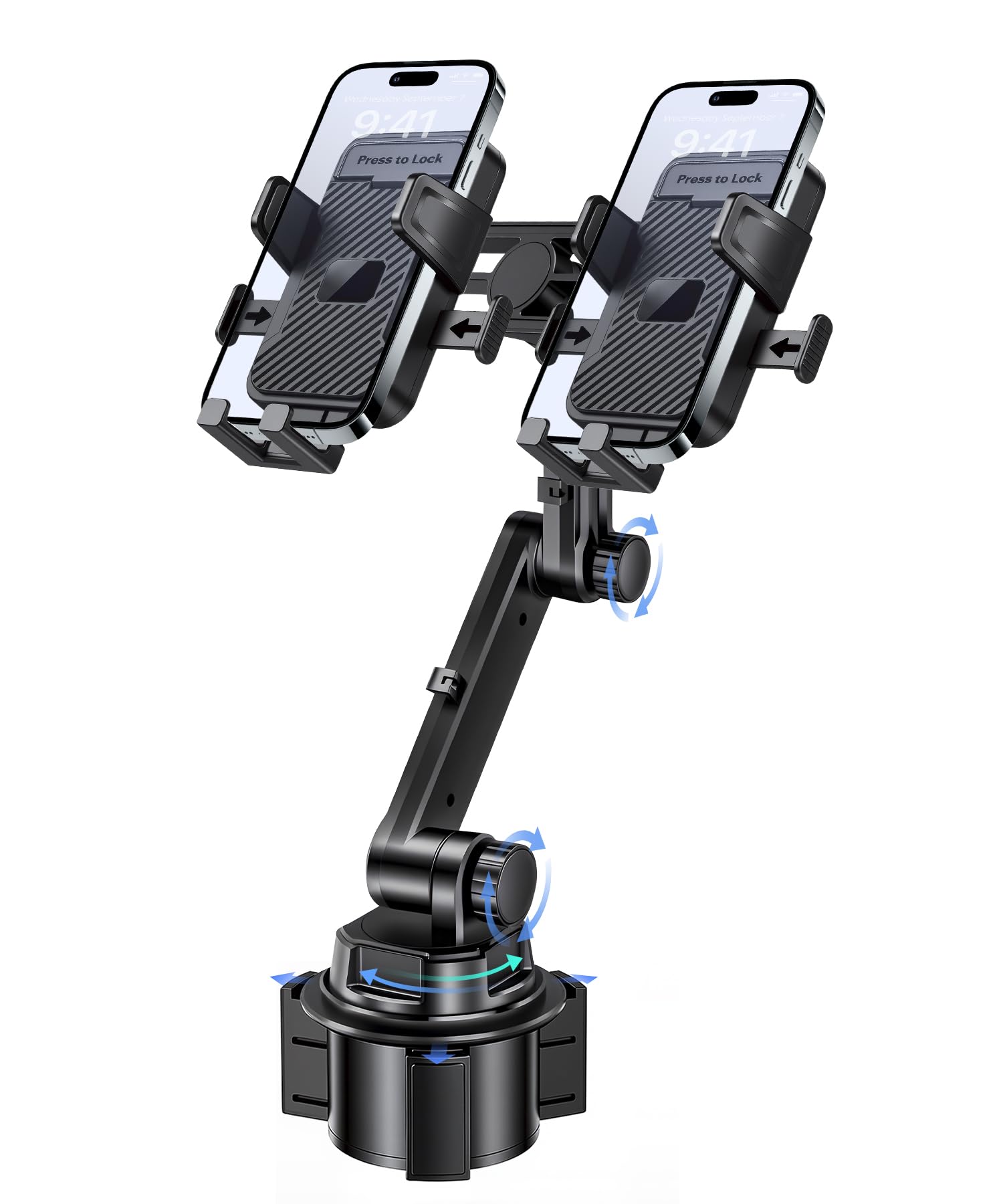 Soporte de teléfono de doble taza para coche, soporte de taza, sostiene 2 teléfonos simultáneamente, soporte universal imprescindible para coche, compatible con iPhone/Samsung/Motorola