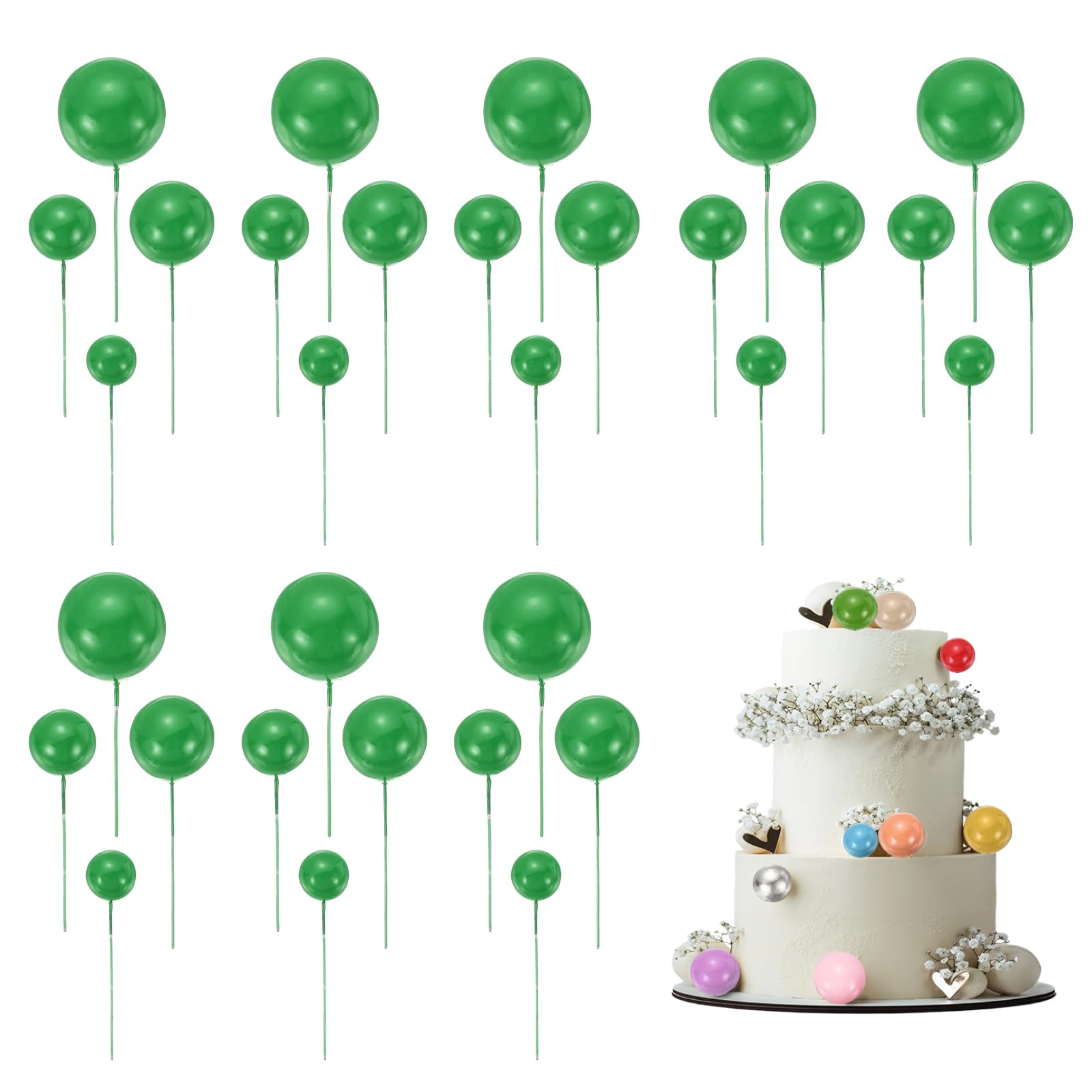 sourcing map 32Pcs Cake Toppers Foam Ball, Cupcake Insert Cake Toppers Cupcakes Decoration Balls for Theme Birthday Party Favors Wedding Halloween Christmas Supplies, Grass Green โ image 1