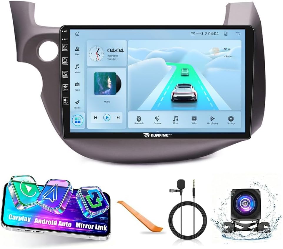 4G+64G CarPlay Android Auto Navigation Stereo GPS Radio Reverse Camera Display 10" IPS Touchscreen Headunit Tablet Pad Media Player for Honda Fit Jazz 2009-2014 LHD, if Applicable Quad Core