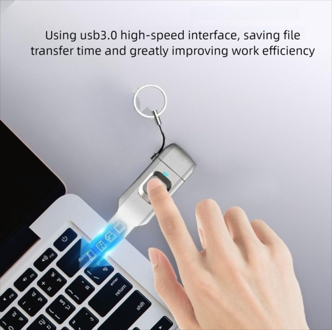 64 GB/128 GB szyfrowany czytnik linii papilarnych USB-C Flash Drive USB 3.0 (128 GB) | Podwójny interfejs, pamięć z podwójną przegrodą, kompatybilność z telefonem i komputerem, brelok w zestawie, szybki transfer