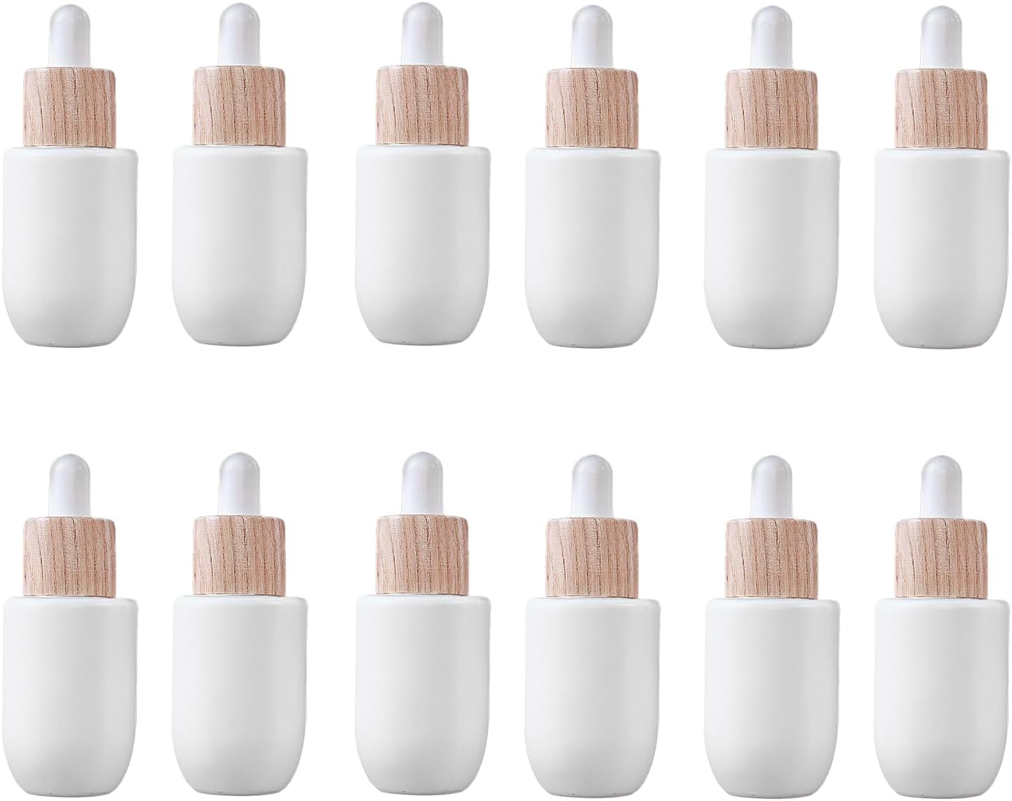 20Ml U-Shaped White Glass Bottle with Dropper and 18/415 Thread, Suitable for Essential Oils; Leak-Proof Travel Bottle; Pack of 12 (Light Wood-Colored)