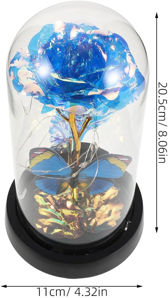 Preserved Rose Led Light Glass Dome, Eternal Flowers Light Up Rose in Dome with Butterfly, Mother's Day Present