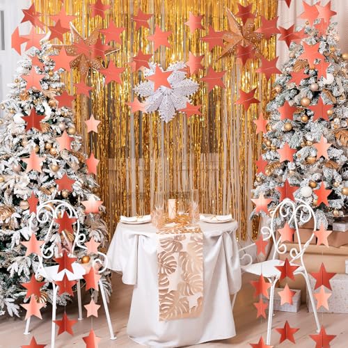 Image of Spakon 65 Feet Glitter Star Paper Garland Banner Hanging Decoration Star Streamers Double Side 2026 Graduation Decorations for Wedding Birthday Festival New Year Party Decoration(Rose Gold)