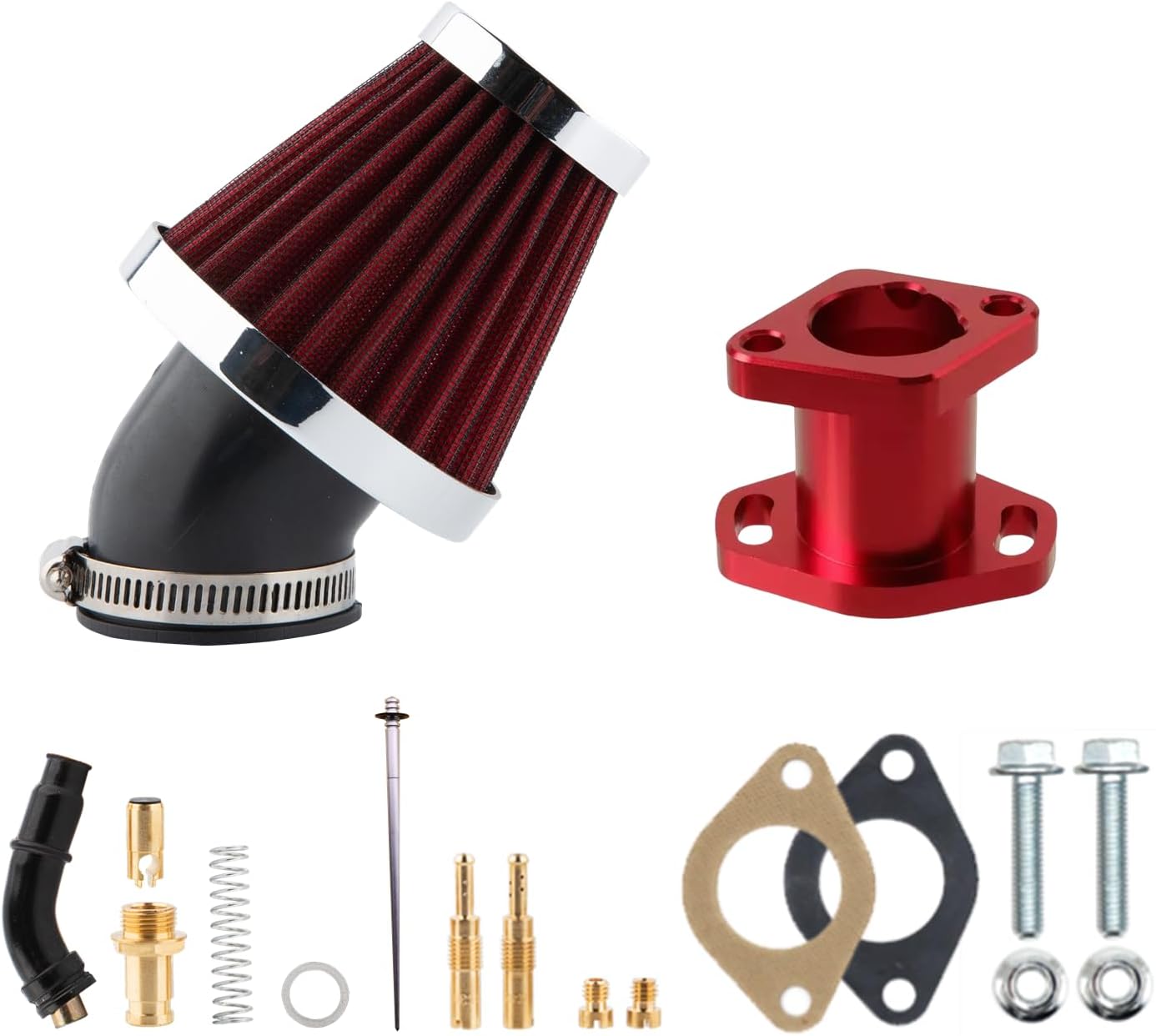 PE24 Carburetor for Predator 212 196cc 224cc Engines, 24mm Carburetor Kit for Coleman CT200U BT200X Mini Bike KT196 Go Kart GX160 GX200 6.5hp Clone Engine with Intake Manifold 48mm Air Filter (Red)