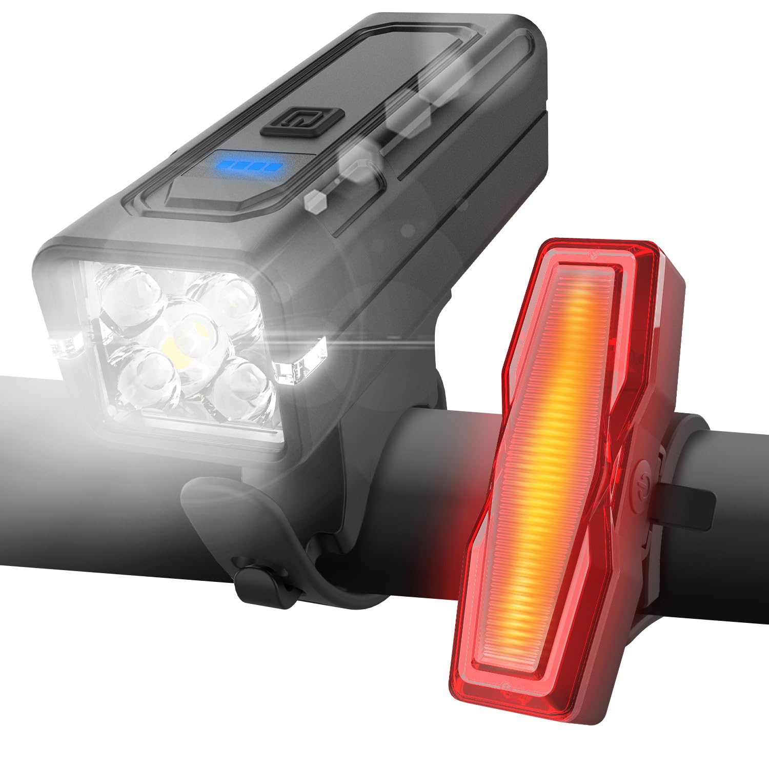 Tekwet Super Bright Bike Lights Set, 1200mAh Rechargeable, 6 Modes, USB Rechargeable & IPX4 Waterproof Bike Light Set for Mountain, Road, Night Riding