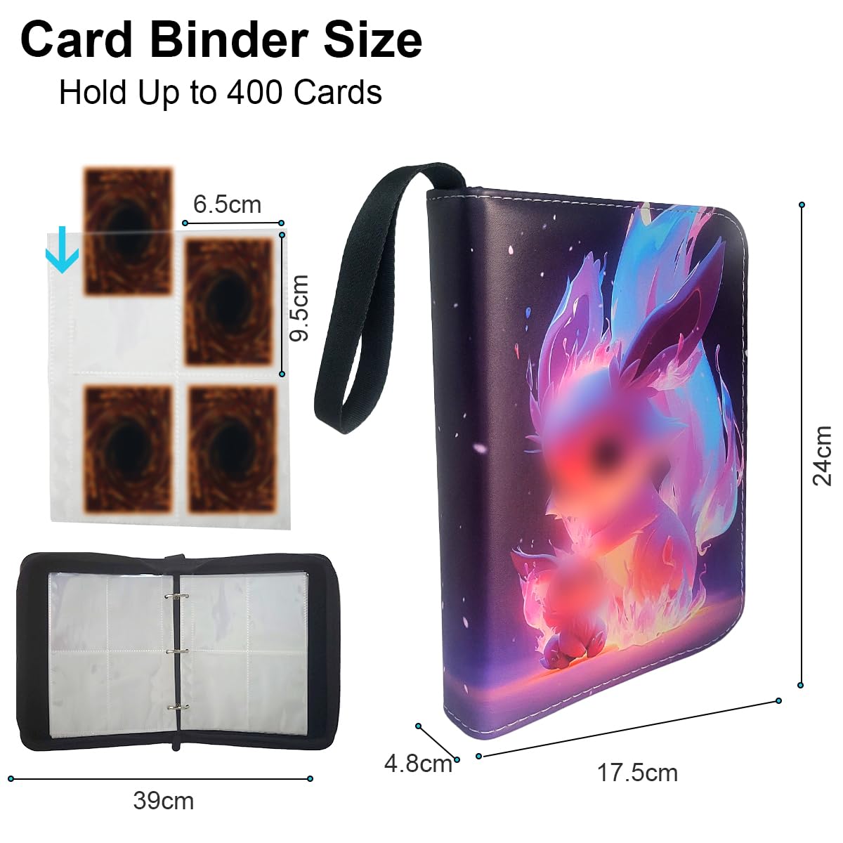 Ruayia 4-Pocket Card Binder, 100 Pages 400 Pockets PU Waterproof Card Folder, Card Collection Binder with Zipper - Image 2