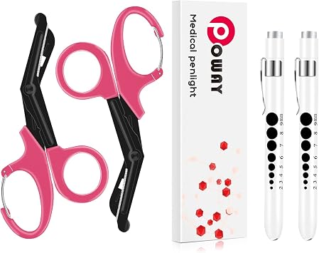 Trauma Shears for Nurses 7.5" Medical Scissors with Carabiner and Pen Lights for Nurses Pen Light with Pupil Gauge and Ruler Reusable Penlight Medical Pen Light for Doctors Nursing Students