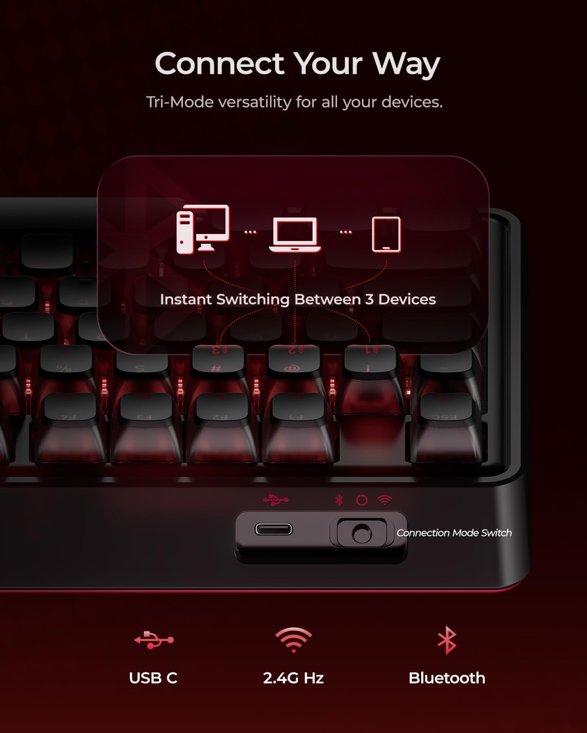 Cherry x PIXIU 98 8KHz Esports Gaming Mechanical Keyboard, 8000Hz Polling, MX2A Red Switches, Tri-Mode Bluetooth/2.4G/USB-C Wired, Hot-Swap Gasket Custom Keyboard with Knob, PBT, RGB Backlit - Image 6