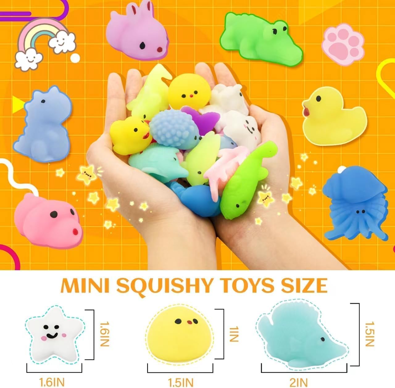 Kawaii Mochi Squishy Set , Random Bulk Mini Animals Mochi - Stress Relief Sensory, Party Favors, Birthday Gifts, Classroom Prizes, Goodie Bag Fillers (Multicolor60Pcs)
