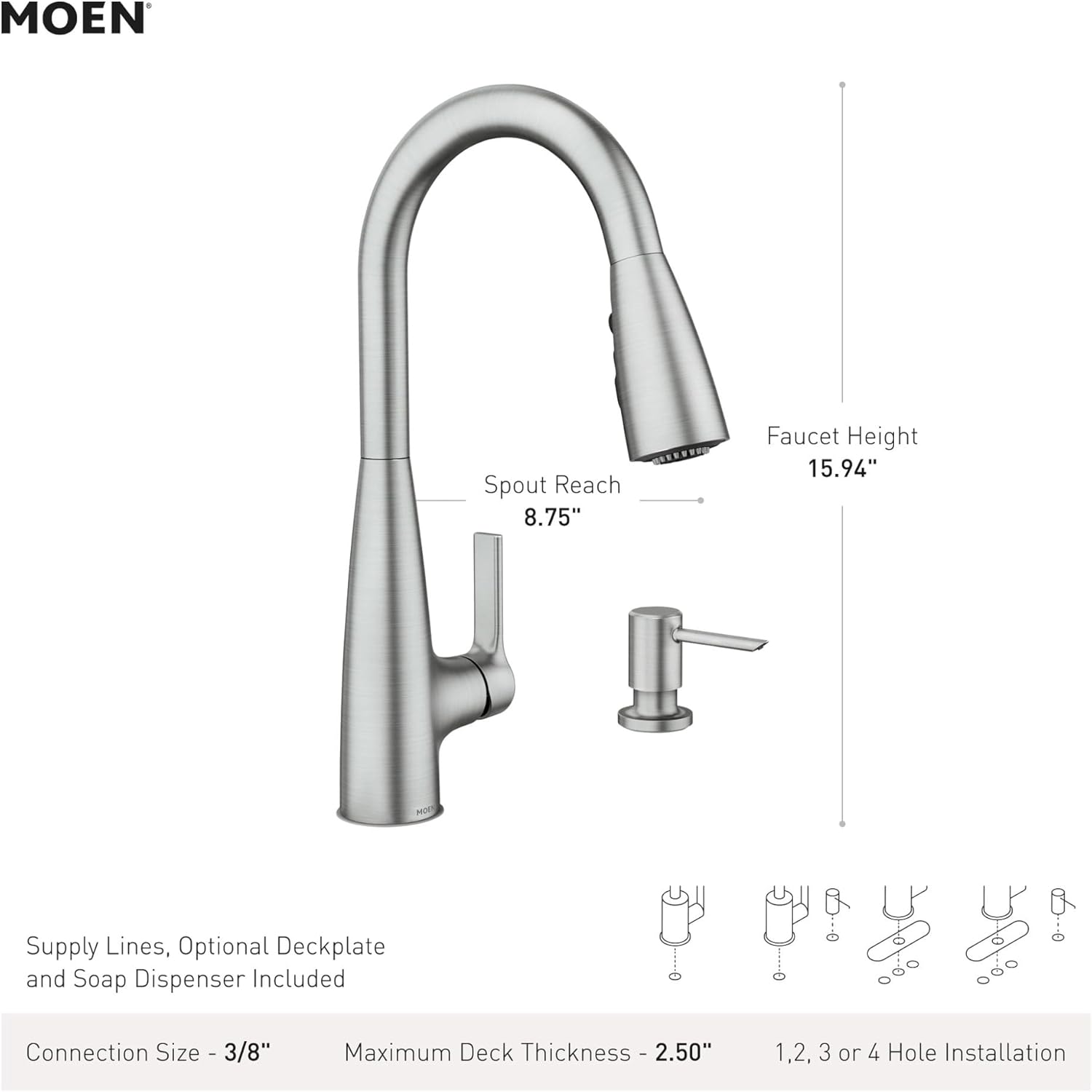moen haelyn matte black kitchen faucet featuring pulldown sprayer with power boost for a faster clean, modern kitchen faucet, single-handle easy installation, 87627bl matte black standard