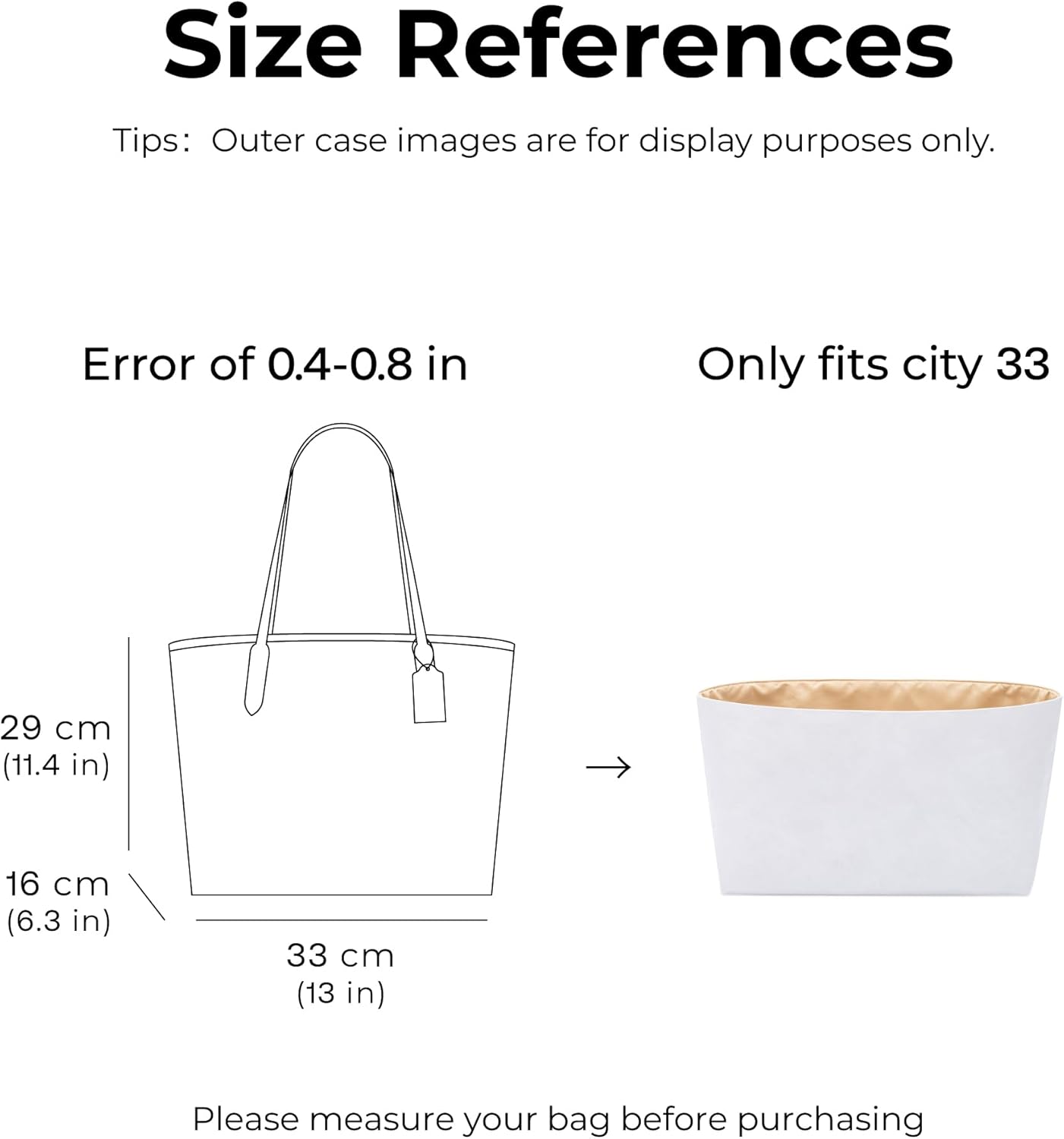 Tote Bag Organizer Insert for Coach City 33,Custom Fit Inside Premium Vanile Lightweight WaterResistant Purse Insert with Cup Holder