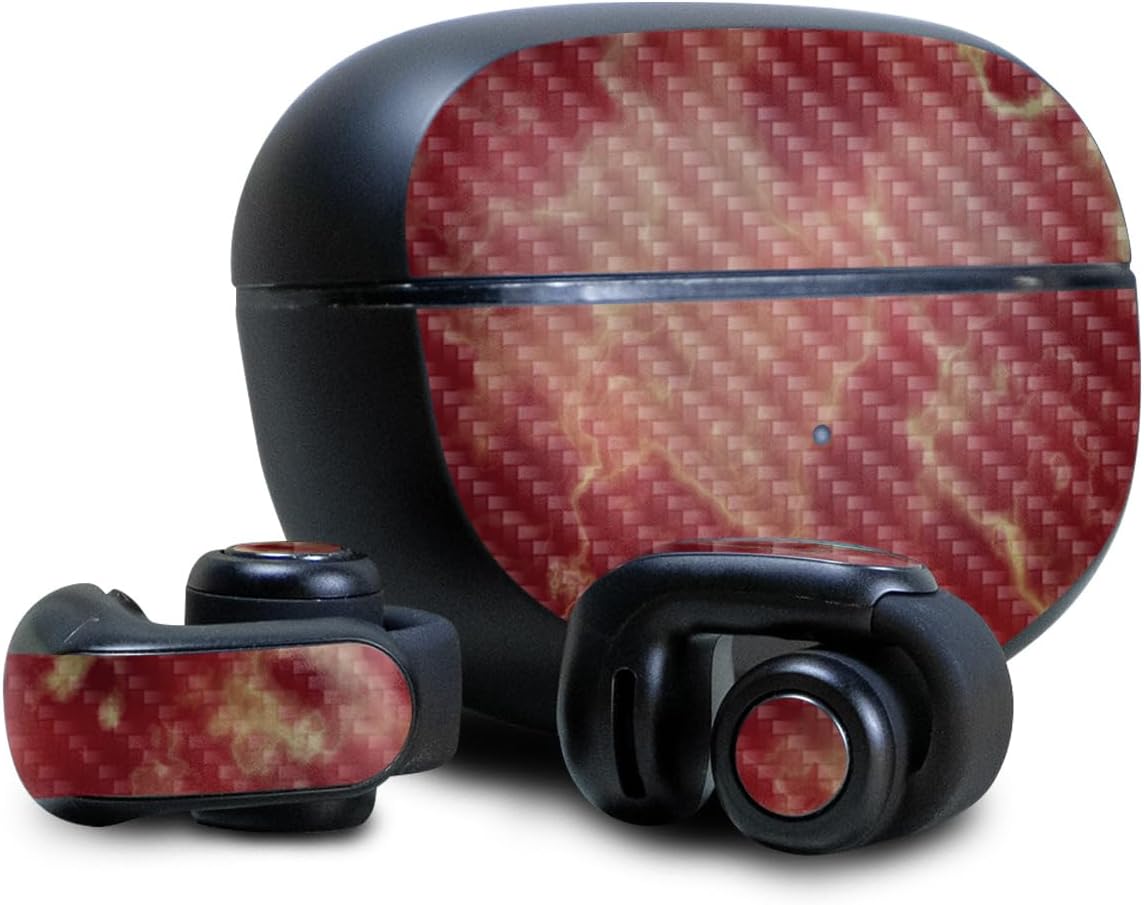 Carbon Fiber Headphone Skin Compatible with Bose Ultra Open Earbuds - Crimson Marble - Premium 3M Vinyl Protective Wrap Decal Cover - Easy to Apply | Crafted in The USA by MightySkins