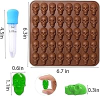Vista 4 de Moldes de caramelo de calavera gomosa, paquete de 3 moldes de silicona de 40 cavidades con 2 goteros para gomitas, dulces, gelatina, chocolate, cera