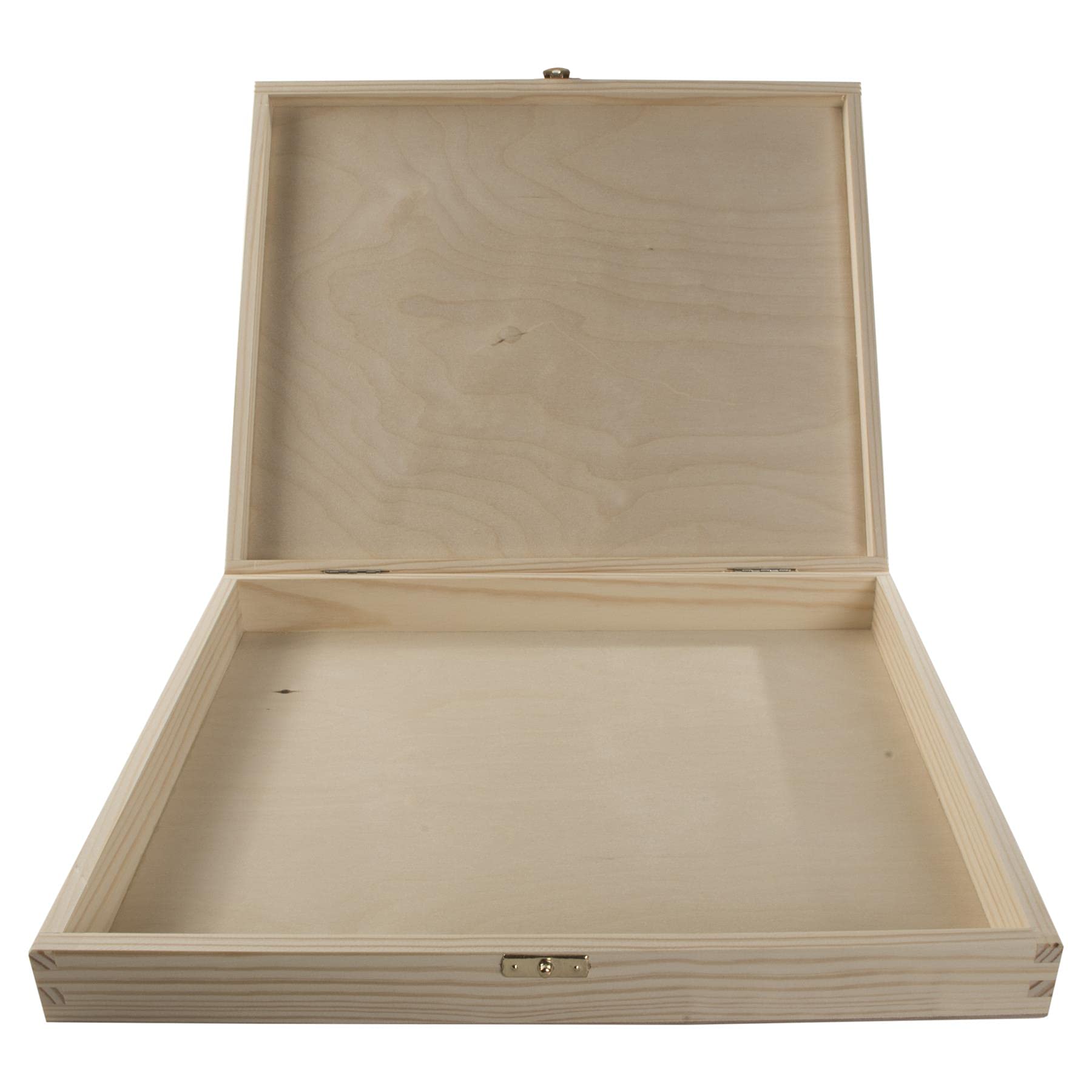 Large Shallow Wooden Box with Lid and Clasp, Natural, 36 x 30 x 5 cm - Image 4