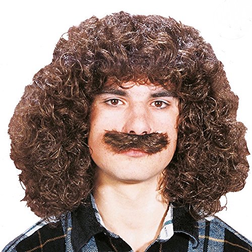 Herren-Perücke Wolfgang mit Schnäuzer für Schlagersänger Kostüm Karneval Locken Braun