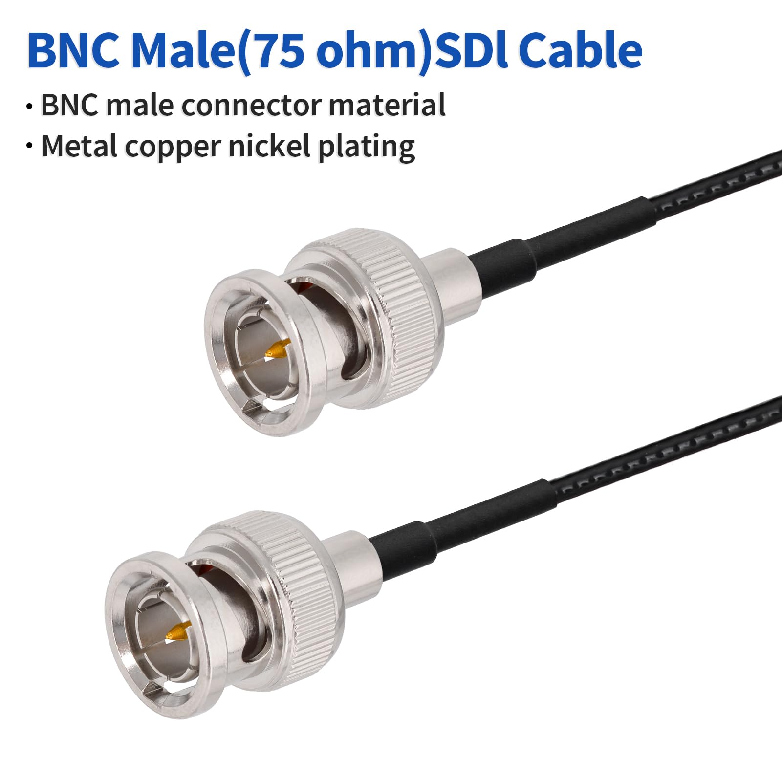 Yuslao Cable SDI de 50 pies, 75 ohmios, BNC macho a macho, RG179, cable coaxial para cámara 4K 1080P 3G HD SDI, monitor de cámara, grabadora de video, convertidor SDI, interruptor divisor (recto, 2