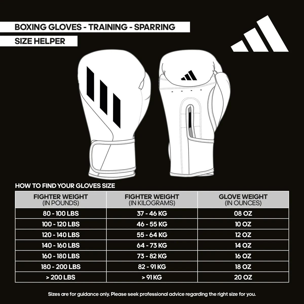 Adidas Guantoni da boxe, allenamento, sparring, allenamenti con sacco da boxe, per uomini, donne, bambini, PU, cinghia fornisce supporto al polso, gancio, pugno, combattimento 50, 8 10 12 14 16 oz